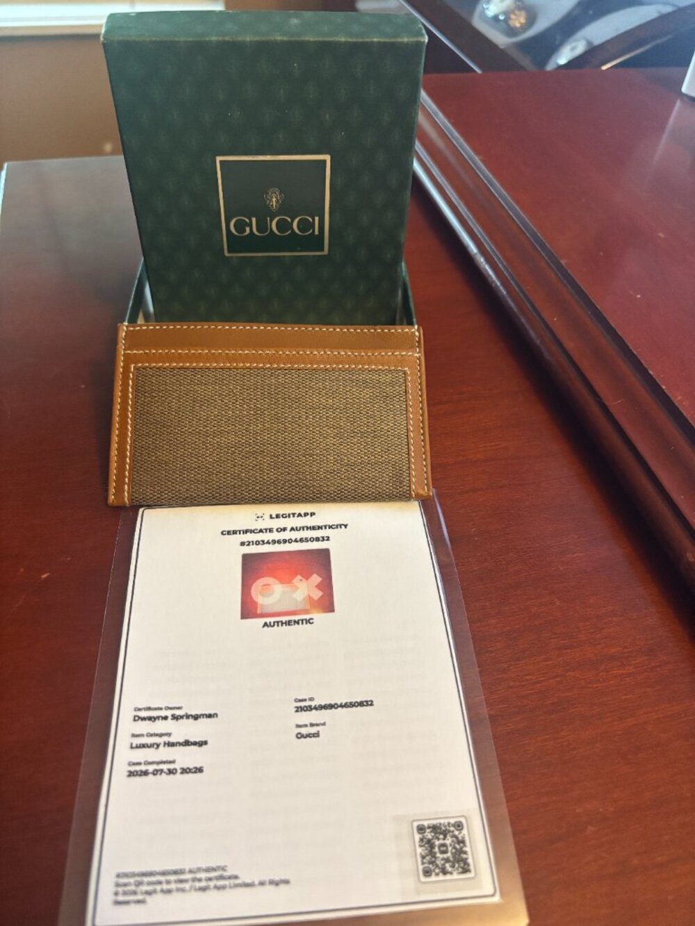 Authentic Vintage Gucci Card Holder Wallet Brown Canvas Leather 1980s With Box